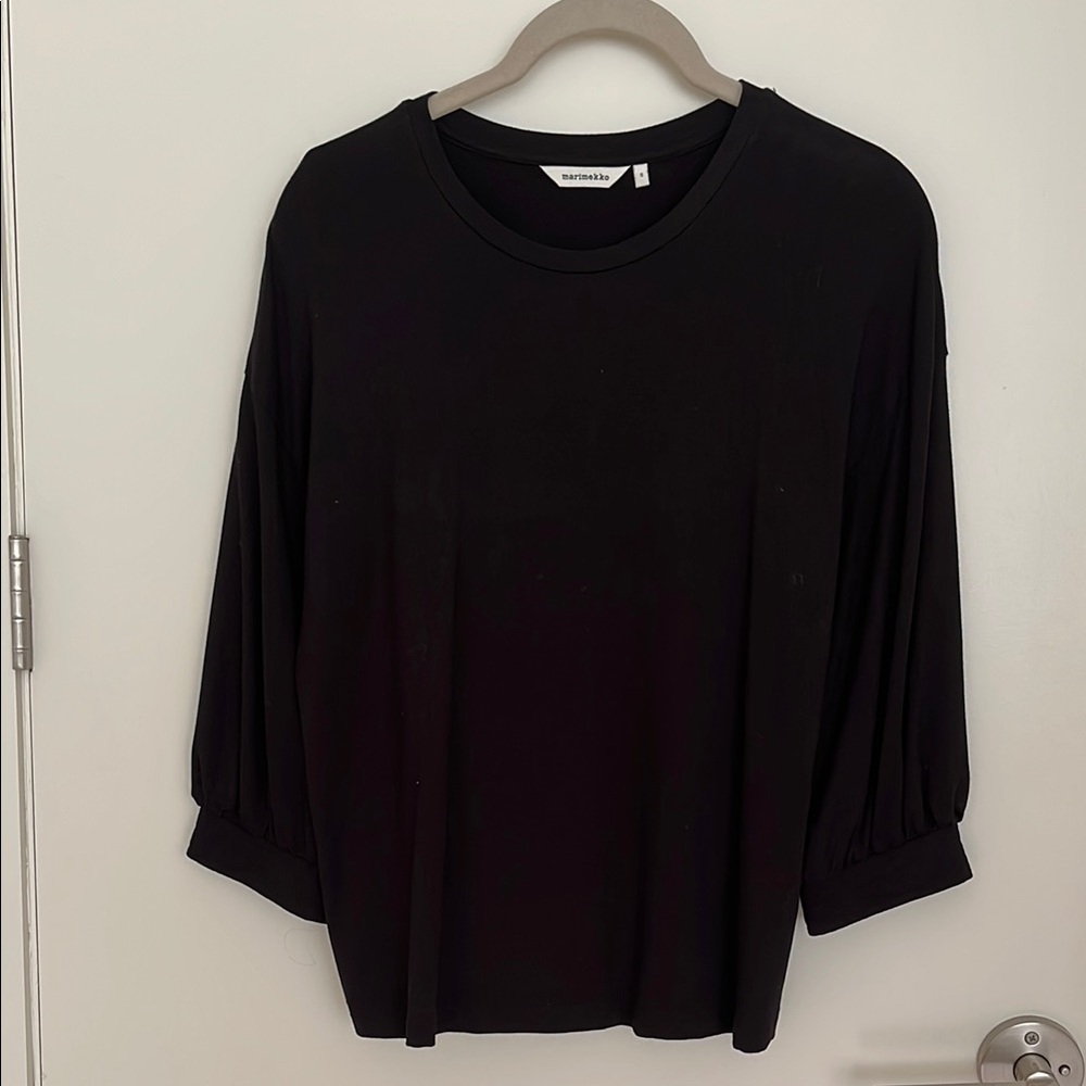 Marimekko Black Relaxed Puff Sleeve Top